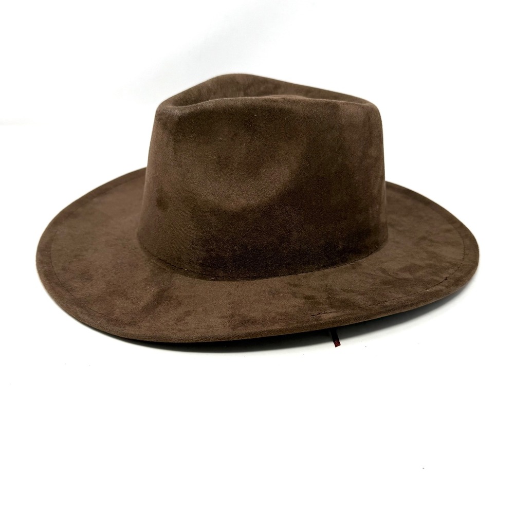 Mens Brown Faux Suede Cowboy Hat Rancher Fedora Wide Brim Teardrop Crown